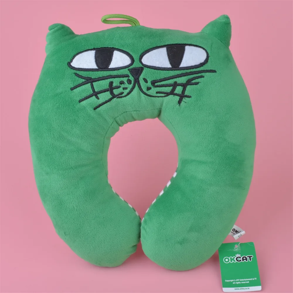 Зеленая плюшевая U образная Шейная дорожная подушка OK CAT для головы отдыха