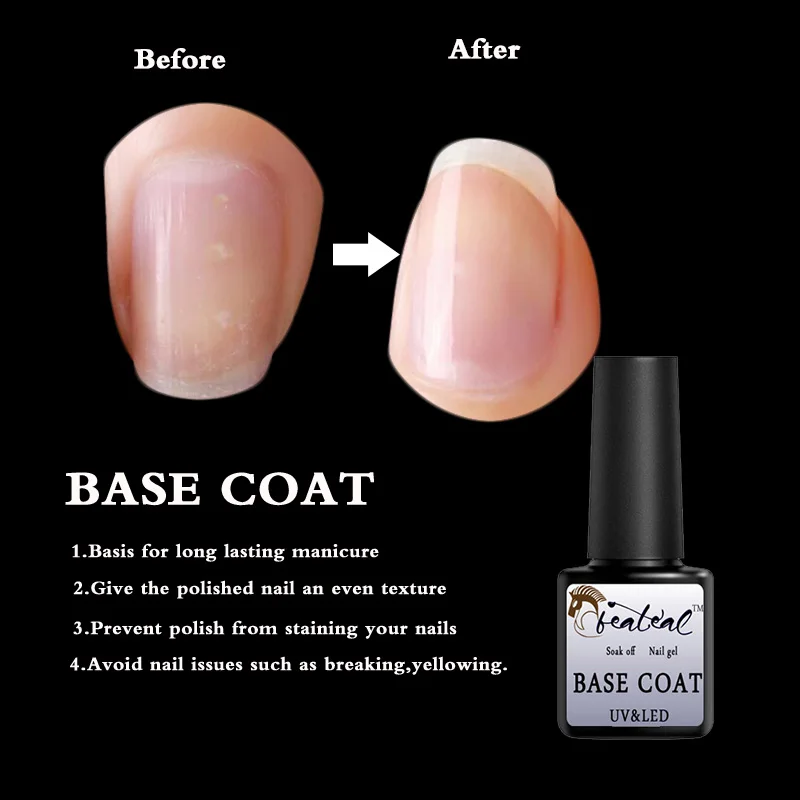 Beateal Tempered Enhance TOP Coat Base No Wipe Soak Off Long Lasting Gel Polish UV Nail Lacquer 8ml | Красота и здоровье