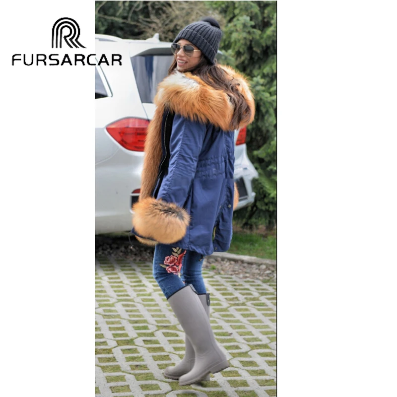 FURSARCAR женское роскошное пальто из натурального меха средней длины парка с
