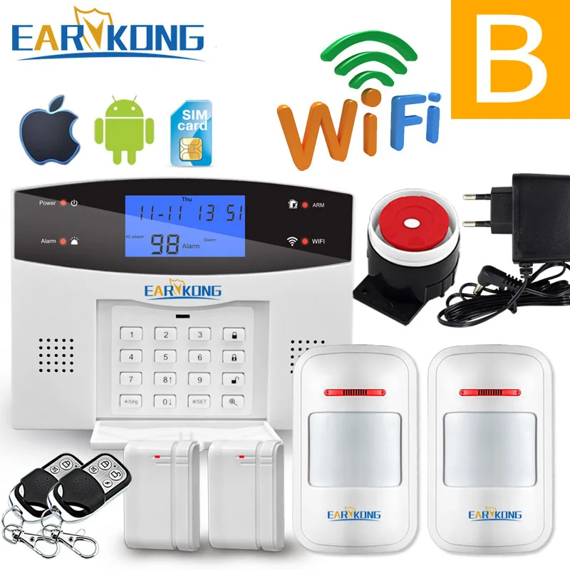B Wi-Fi GSM домашняя охранная сигнализация 433 МГц детектор сигнализации поддержка телефонной линии PSTN и sim-карты голосовой домофон Wi-Fi приложение реле - Цвет: B