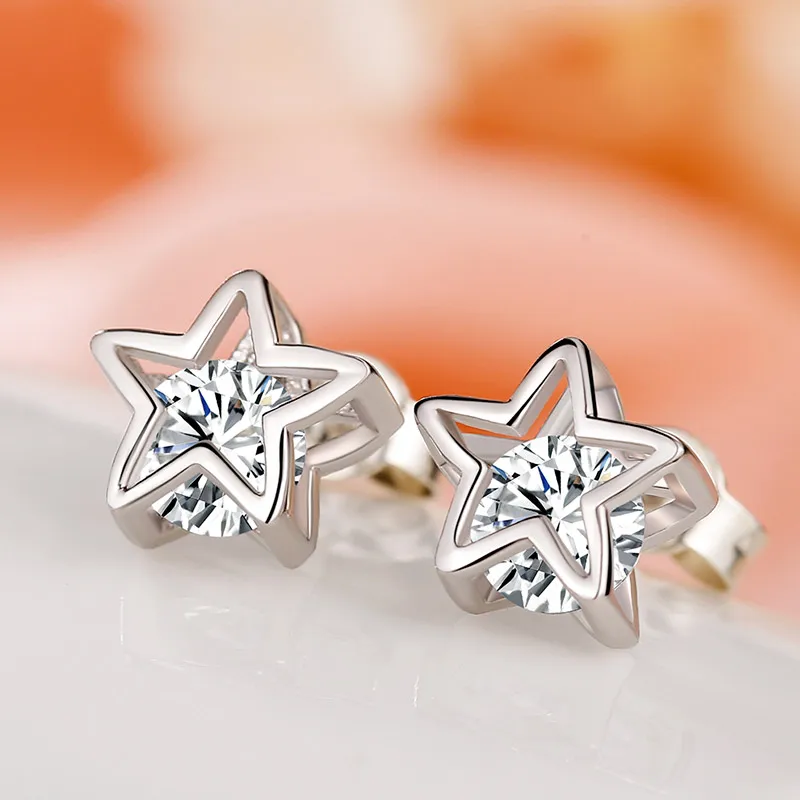 Sa silverage Настоящее стерлингового серебра 925 Star Серьги гвоздики Bling прополка мечта