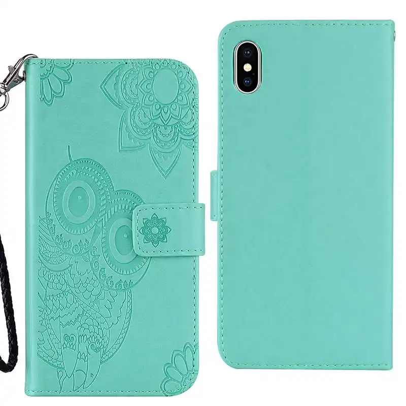 Кожаный чехол бумажник для Iphone XR XS MAX Galaxy Note 9 (J4 J6 A6 плюс) 2018 сова цветок кружева