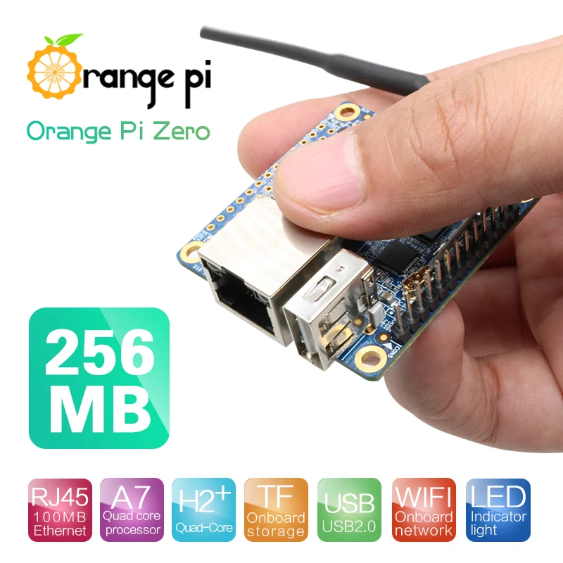 Мини плата Orange Pi Zero 256 Мб H2 + четыре ядра с открытым исходным кодом порт Sup Ethernet 100 м