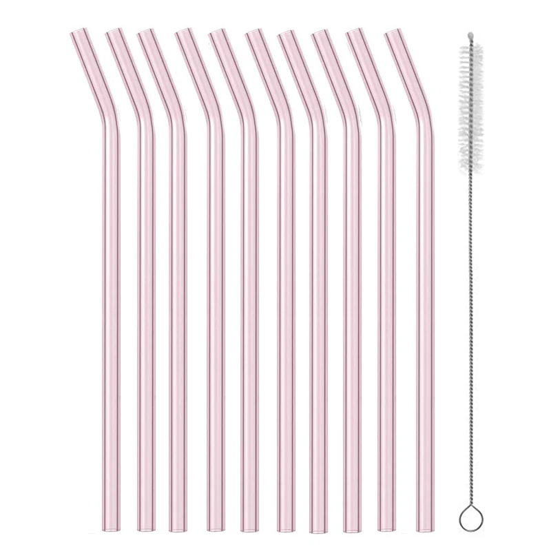 Pink B UPORS 10 шт стеклянная соломинка 200*8 мм Экологичные питьевые соломинки с щеткой для очистки стекла многоразовые питьевые соломинки для стакана - Цвет: Pink B