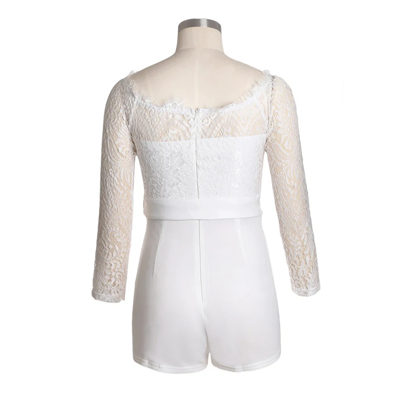 Off Shoulder Bodysuit Cheapest Pants Jumpsuit Short Romper Women Lace F2984 Patchwork with Cloth Long Sleeve | Женская одежда