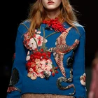 Женский дизайнерский свитер с вышивкой в виде птиц, Голубой пуловер с вышивкой, Рождественский роскошный брендовый вязаный джемпер с бисером, одежда для зимы 2022