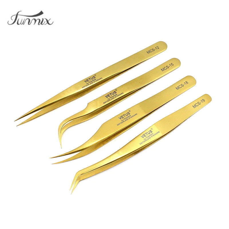 

100%Vetus MCS Series Golden colors Premium Beauty Makeup Tweezers for Eyelashes Extension Pinzas Super precision