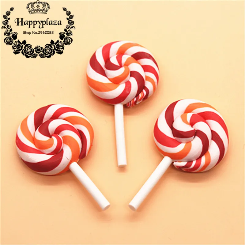 

10pcs Kawaii CLay Rainbow Handmade Lollipop Miniature Food Art Supply DIY Craft Decoration,28*45mm