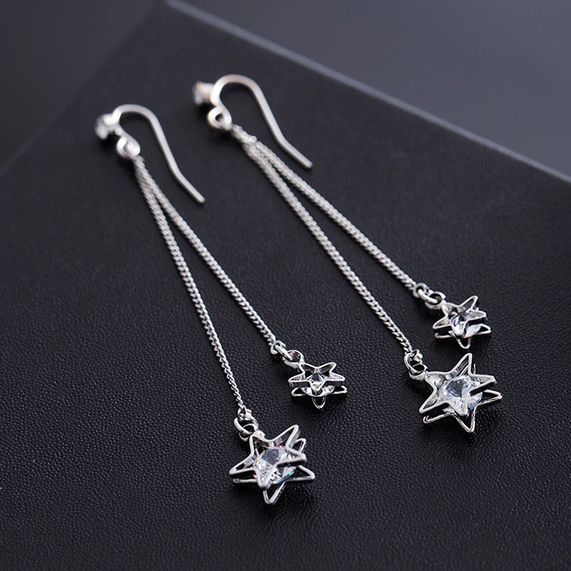 Новые модные роскошные двойной Bling Crystal Star Серьги для Для женщин длинной