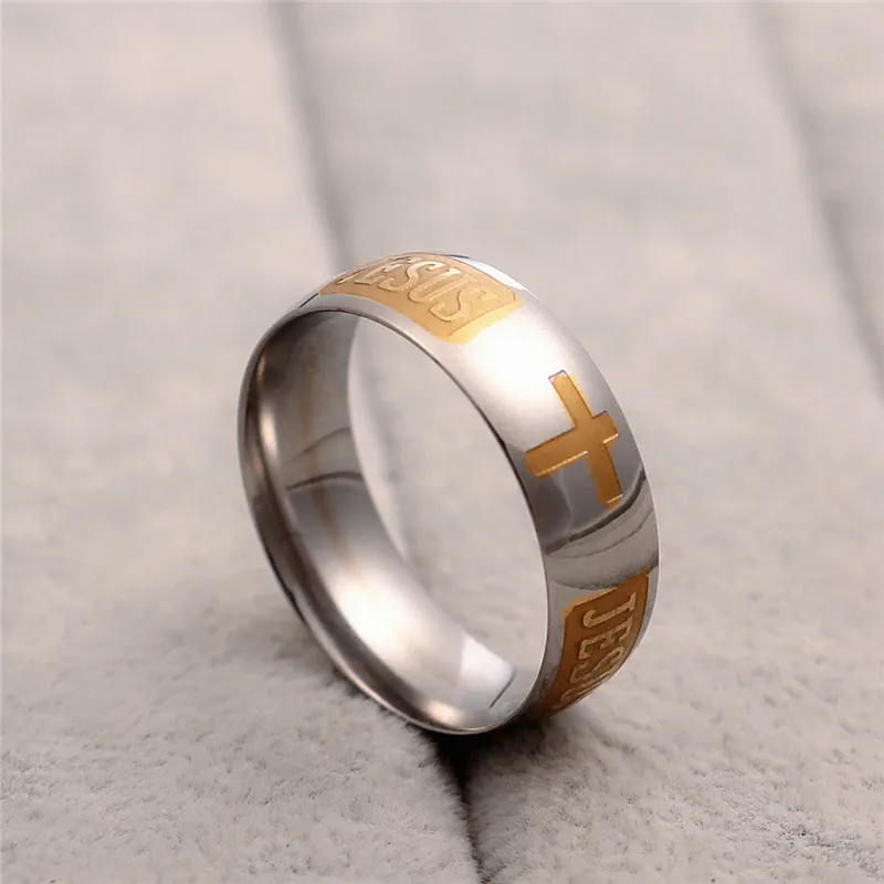 

Hip Hop 316L Stainless Steel JUSES Cross Rings Wholesale 8MM Wide Punk Biker Mens Rings Vintage Letter Women's Jewelry