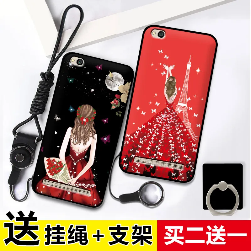 lovely cartoon cats rose flowers with rope and stand holder Silicon case For Xiaomi Redmi 5A |