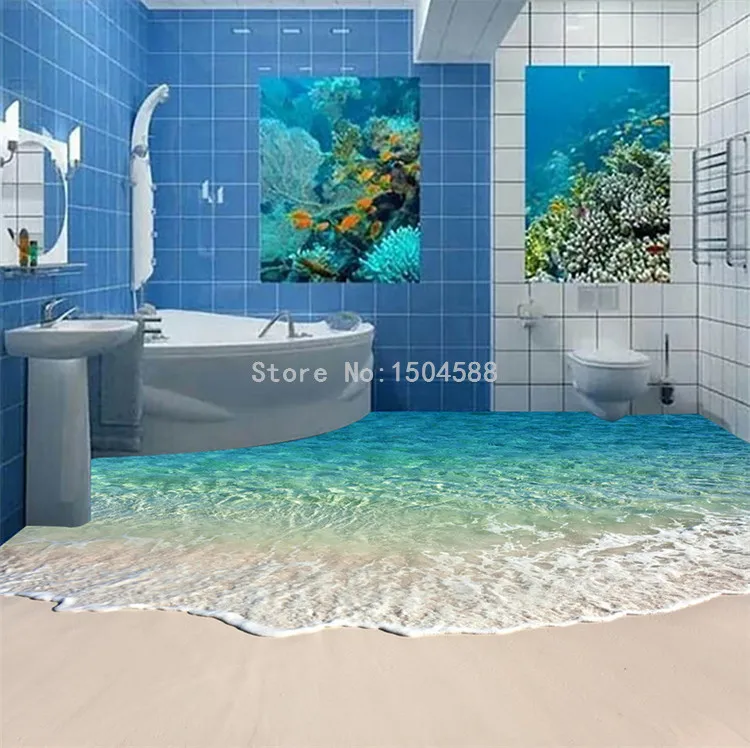 На заказ самоклеющиеся напольные фотообои 3D морская волна наклейка для пола ванной комнаты Нескользящая Водонепроницаемая настенная бумага
