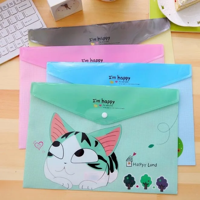 24 шт./лот 335*230 мм Kawaii Happy Cat A4 файл сумка ПВХ Водонепроницаемый Filebag мешок документа DIY канцелярские сумка Офис Школьные принадлежности