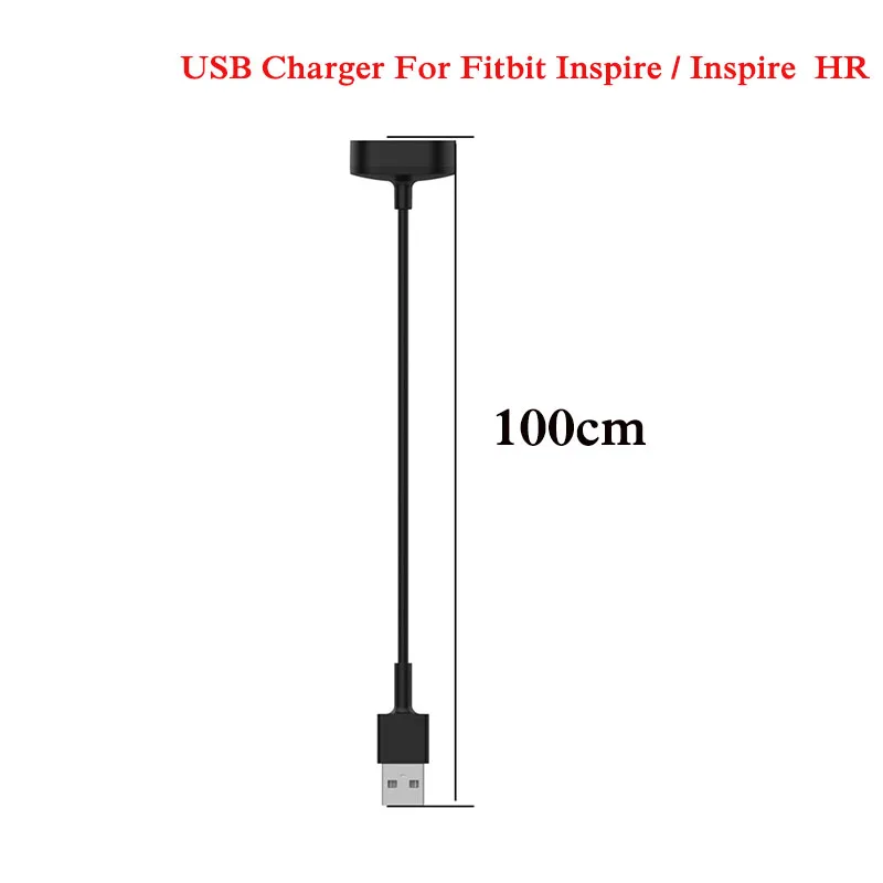 USB Charge 100cm Ремешок для часов Fitbit Inspire/Inspire HR Heart фитнес-трекер классический мужской ремень с металлическим разъемом Замена браслета - Цвет: USB Charge 100cm
