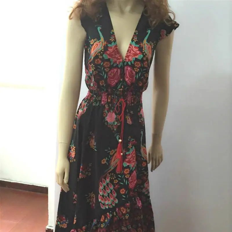 Женское платье с V образным вырезом принтом и вырезом|united states|europe brandeurope fashion |
