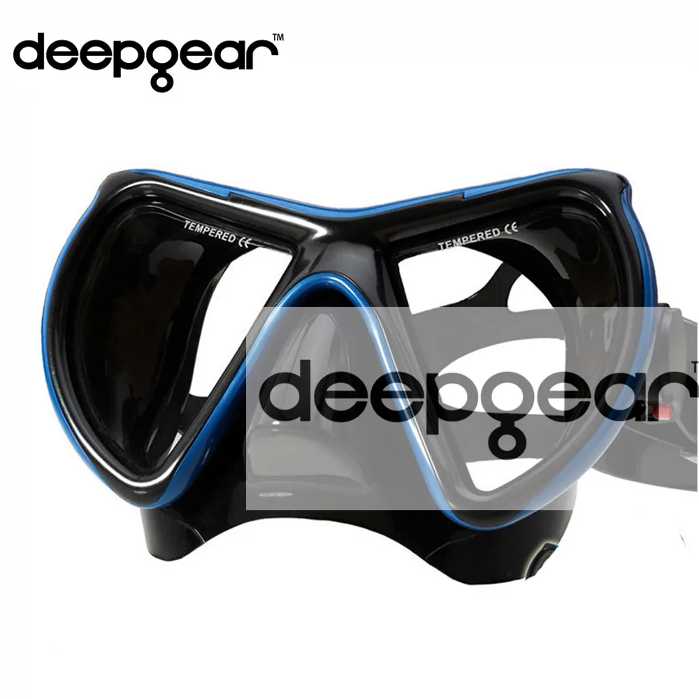 Профессиональная маска для ныряния DEEPGEAR с двумя окнами черная силиконовая