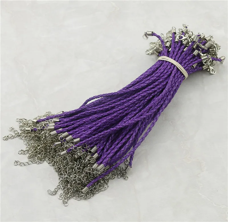 Purple 100 шт./лот 8 дюймов браслеты и браслеты Pu браслет карамельный цвет PU вязаный браслет, кожаный шнур браслет - Окраска металла: Purple