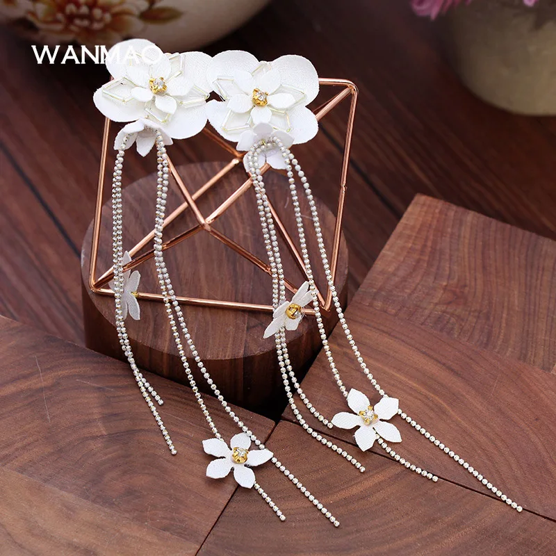 Tassel earrings long section of the wild female temperament bride white flowers wedding accessories EA0035 | Украшения и