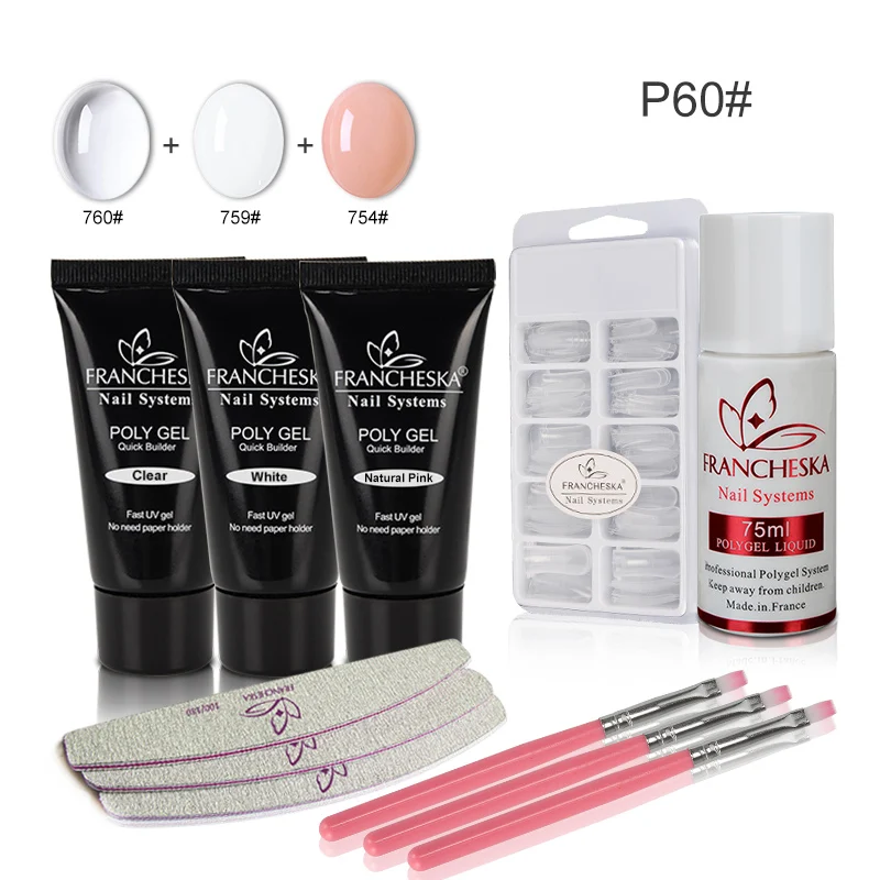 Polygel Set P60 Francheska 35 мл полигель для ногтей полигель Набор для рисования Лак акриловый комплект гель-лака расширение Кристалл УФ Смола твердый строительный гель - Цвет: Polygel Set P60