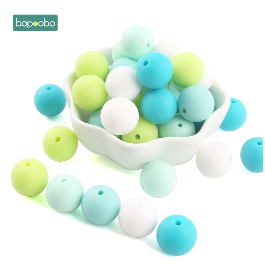 Bopoobo 15mm 10pc Silicone Beads Food Grade Silicone Baby Teething Products Chews Pacifier Chain Clips Beads Baby Teethers