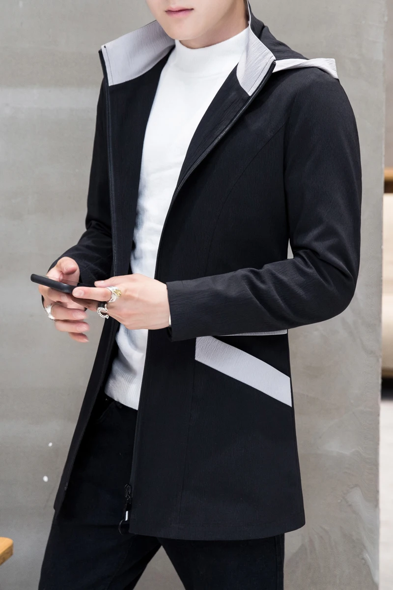 

New Arrival Long Sleeve Zipper Men hooded jacket coat Autumn Mens Trench Coat Splicing pocket design windbreaker Plus Size 5XL
