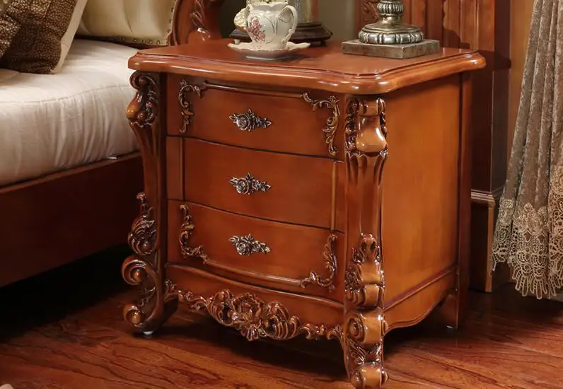 American Style Solid Wood Carved Bedside Cabinet Bedroom With Drawer Storage European | Мебель