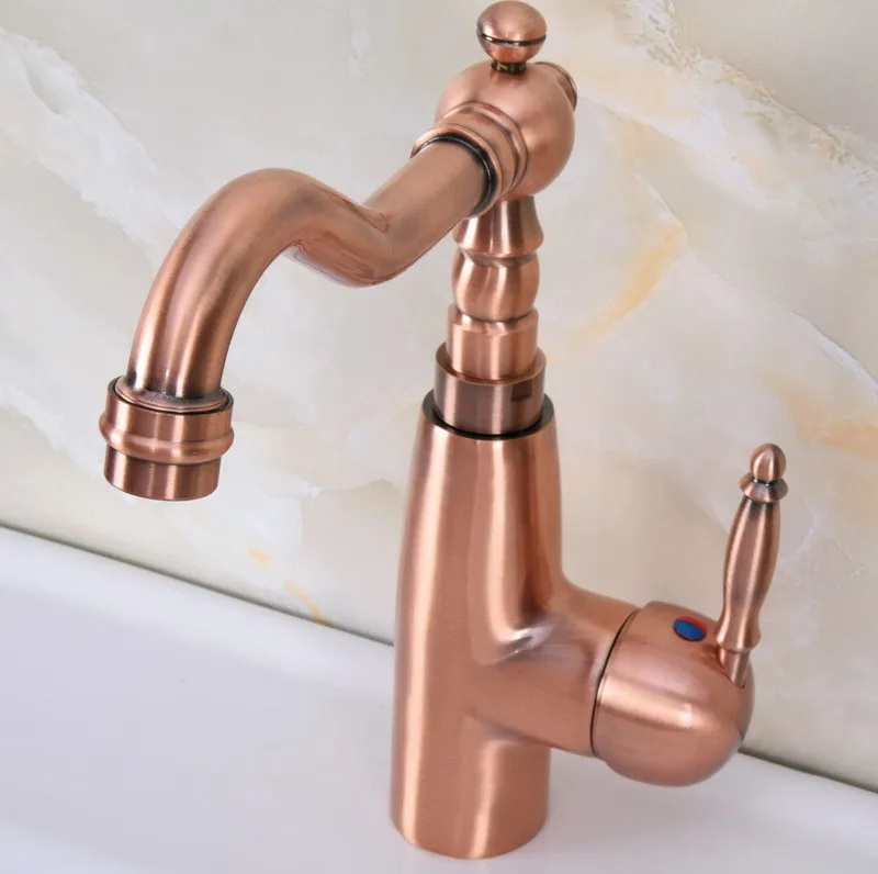 Античная красная медь латунь одна ручка одно отверстие ванная комната кухонная