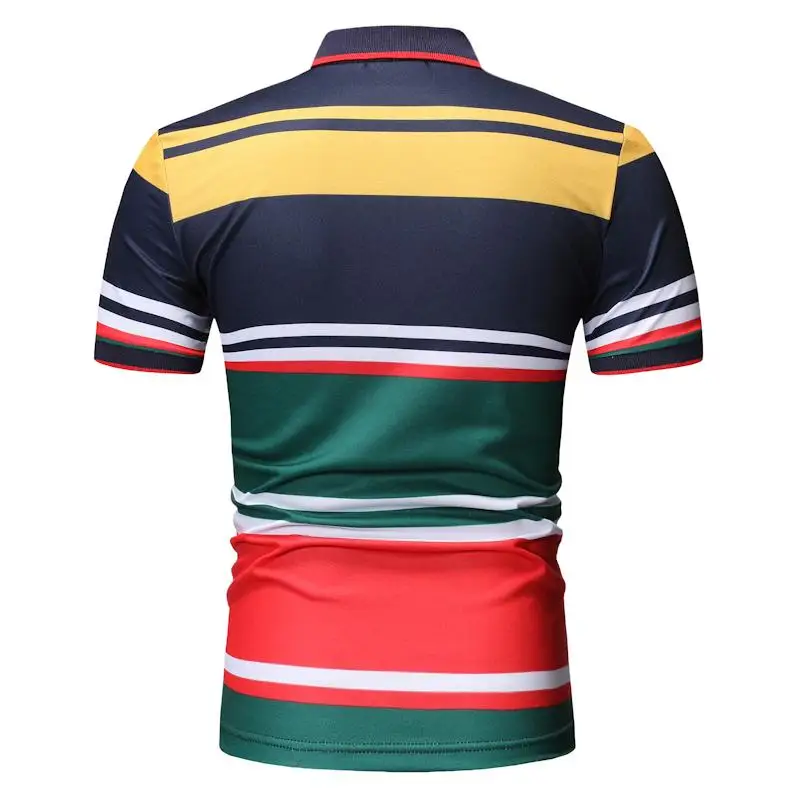 Полосатая Мужская рубашка поло темно синяя черная одежда топы деловые