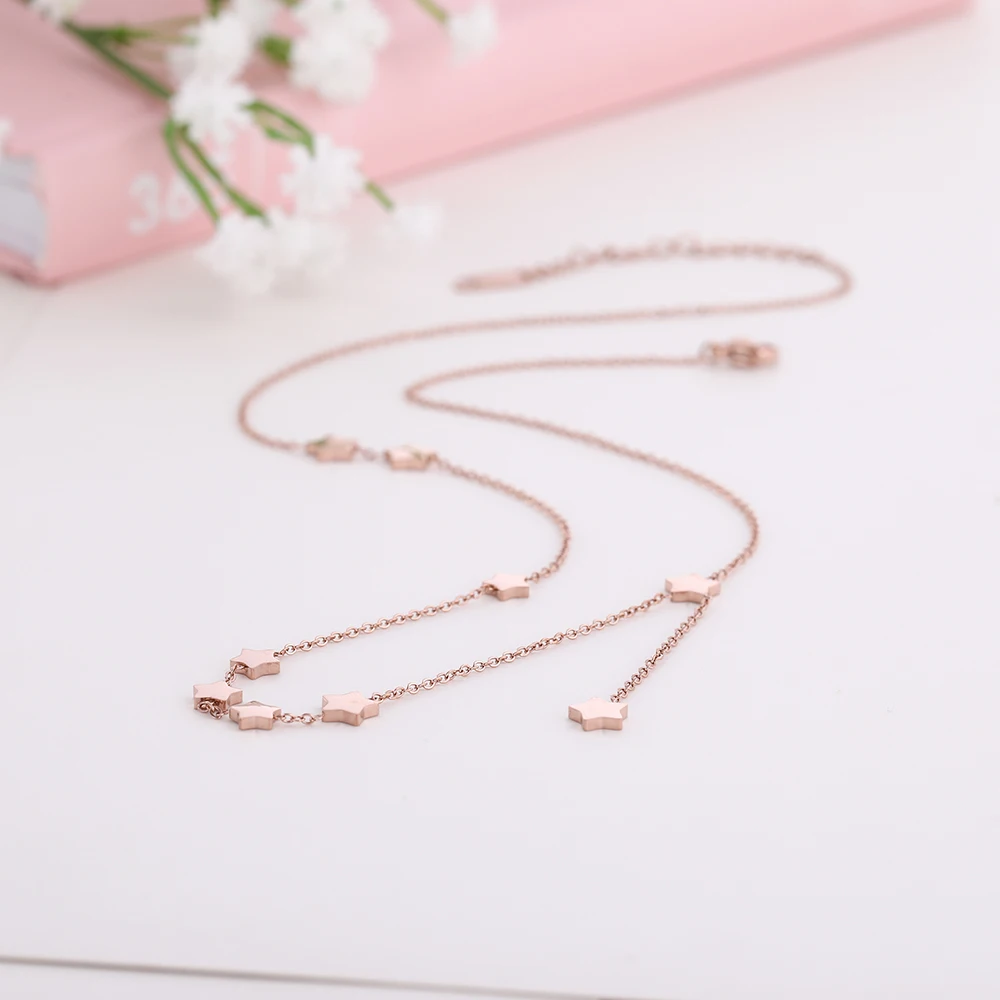Teamer Long Stainless Steel Necklace Color Star Charm Pendant For Women Fashion Jewelry Best Gifts Friend | Украшения и