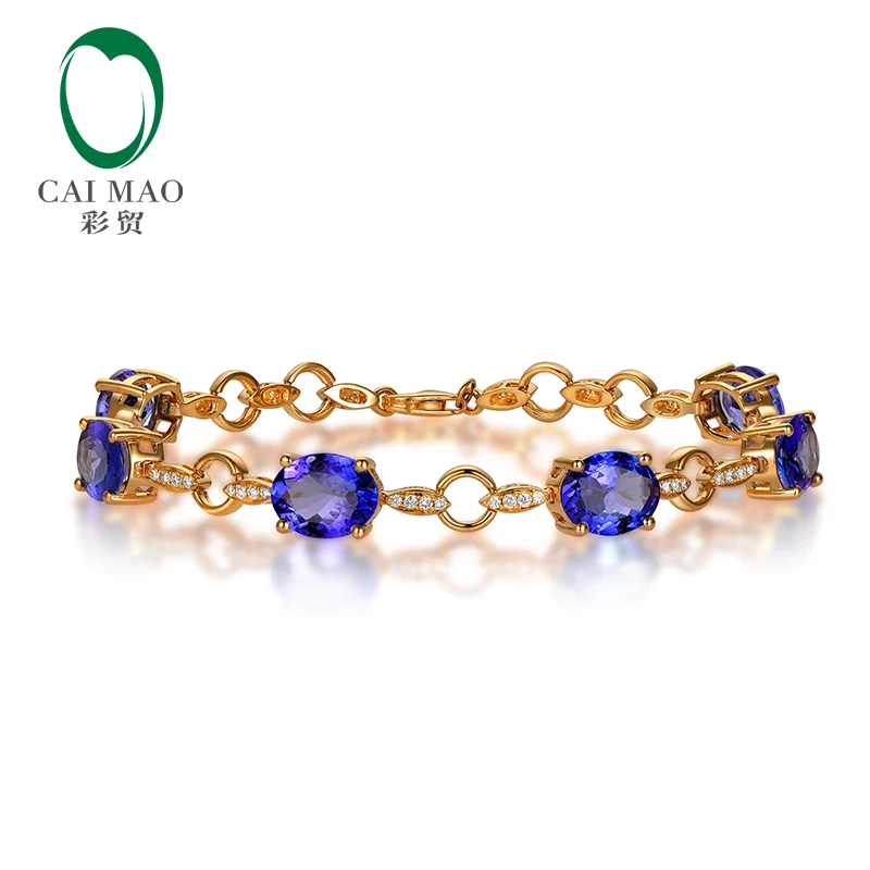 Природный Овальный Синий танзанит ААА CAIMAO 11.71ctw выложенный бриллиантом 14k браслет