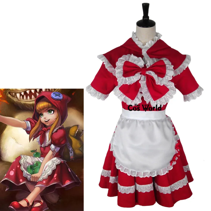 

LOL Annie Little Red Hood Maid Apron Dress Uniform Outfit Games Halloween Hallowmas Festival Cosplay Costumes