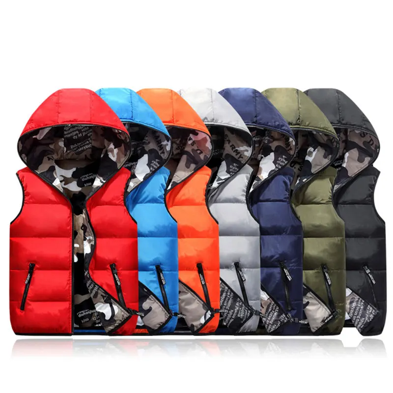 

Lusumily Women Vests Plus Size 4XL Hooded Two Side Camouflage Warm Waistcoat Winter Black Jacket Outerwear Sleeveless Coat