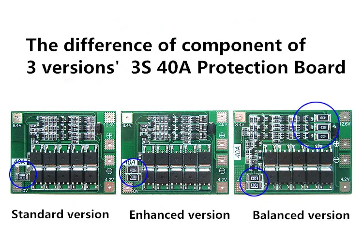 Защитная плата PCB BMS зарядного устройства литий ионной батареи 3S 40A для двигателя