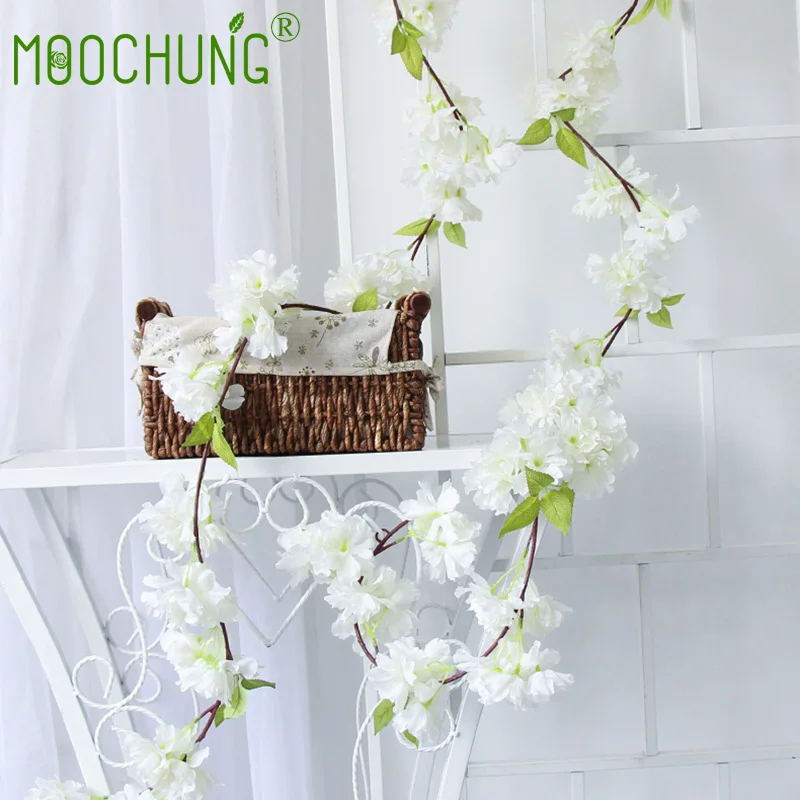 2 шт. Искусственный шелк цветок вишни ротанга Сакура свадебное украшение лоза