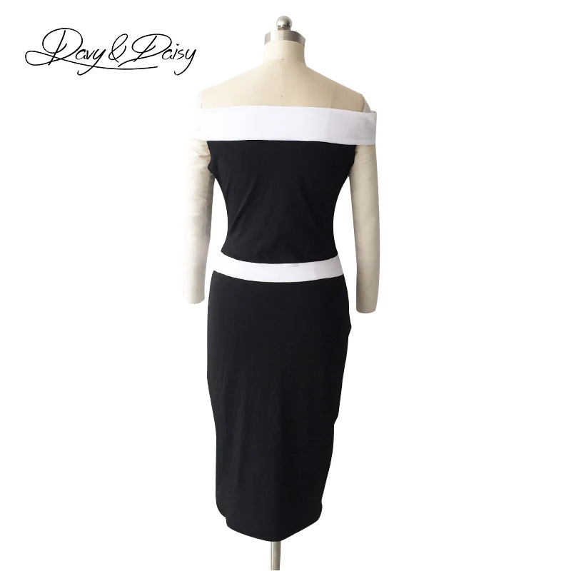 DavyDaisy Женщины Dress Горячие Моды Slash Образным Вырезом Без Рукавов Тонкий Элегантный