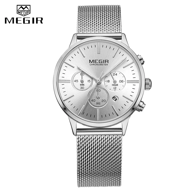 Silver MEGIR модные женские часы из розового золота, роскошные брендовые кварцевые наручные часы, женские повседневные часы-браслет, спортивные часы Relogio Feminino - Цвет: Silver