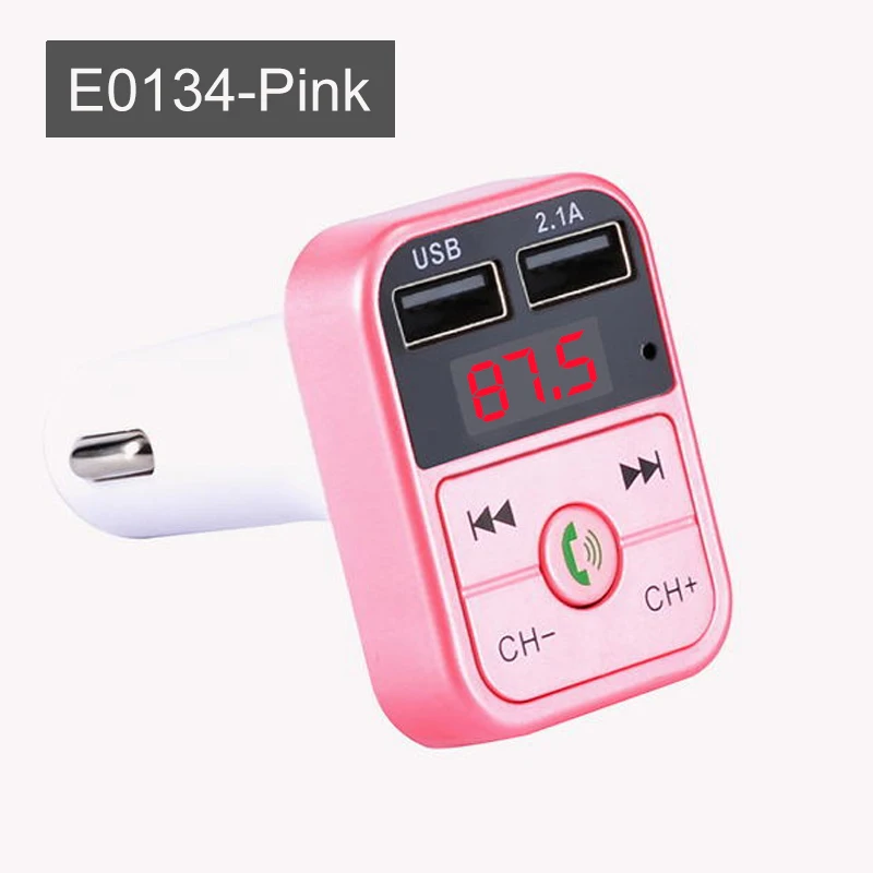 E0134-Pink Автомобильный Bluetooth 5,0, fm-передатчик, беспроводной аудио приемник, Автомобильный MP3 плеер, 2.1A, двойной USB, быстрое зарядное устройство, автомобильные аксессуары - Название цвета: E0134-Pink