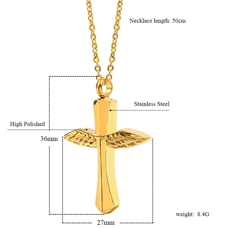 2019 Wing Cross Ashes Necklace Keepsake Jewelry Stainless Steel Gold Black Color Feather Cremation Urn Memorial Pendant | Украшения и