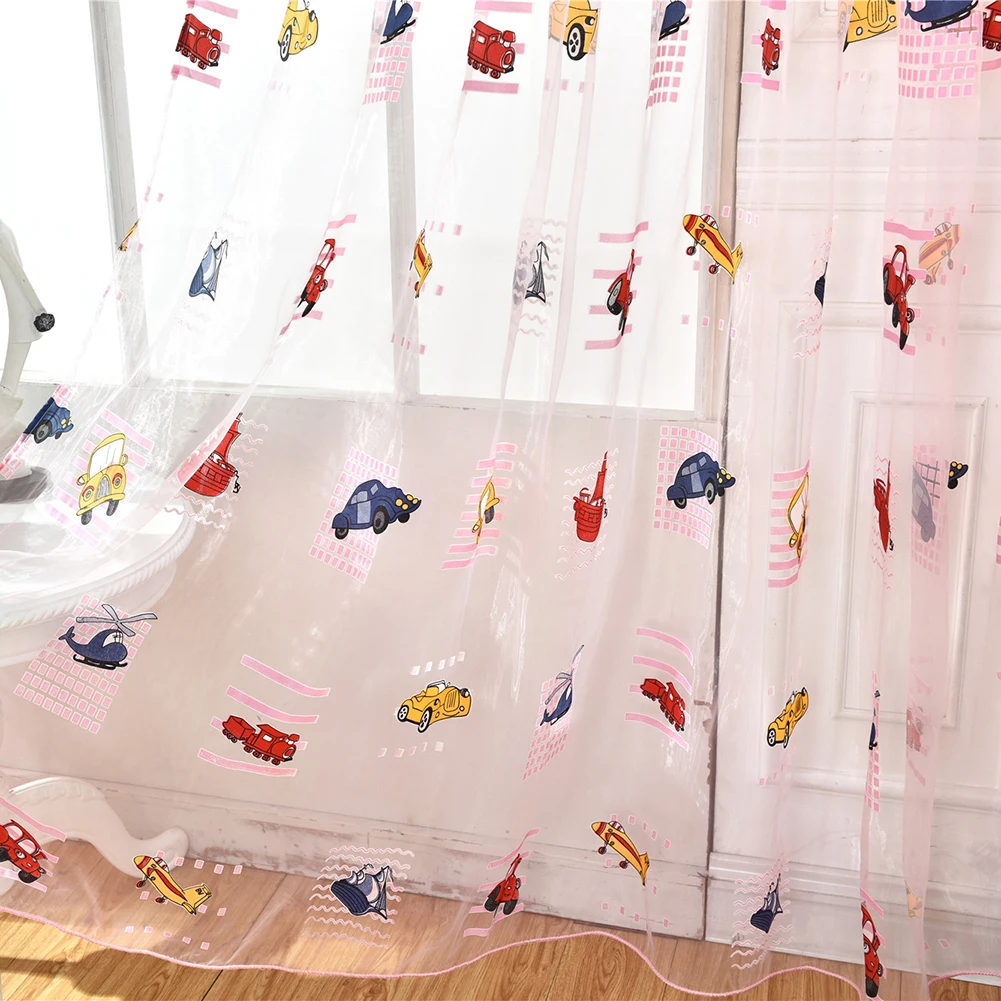 Дети мультфильм автомобиль с принтом прозрачная Тюль драпировкой панели