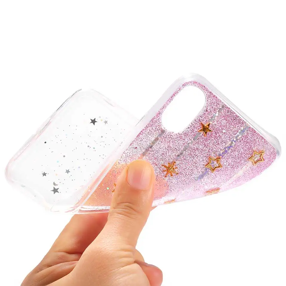 Чехол для iPhone X 7 8 6 Star glitter прозрачная задняя случаи 6s Plus Капа принципиально
