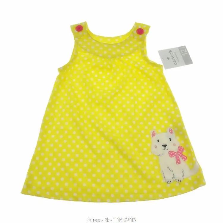 Новый Brand New Baby девушки Лето Dress 100% Хлопок Одежда Точки Младенческой Мультфильм