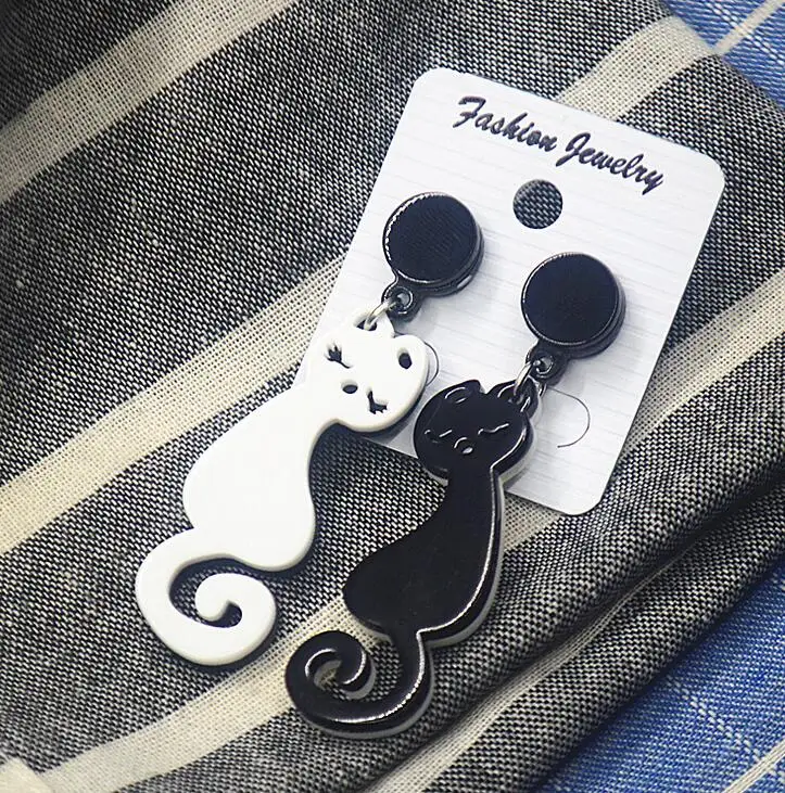 Личные гиперболы звезда черный белый кот питомец висячие серьги хип-поп панк
