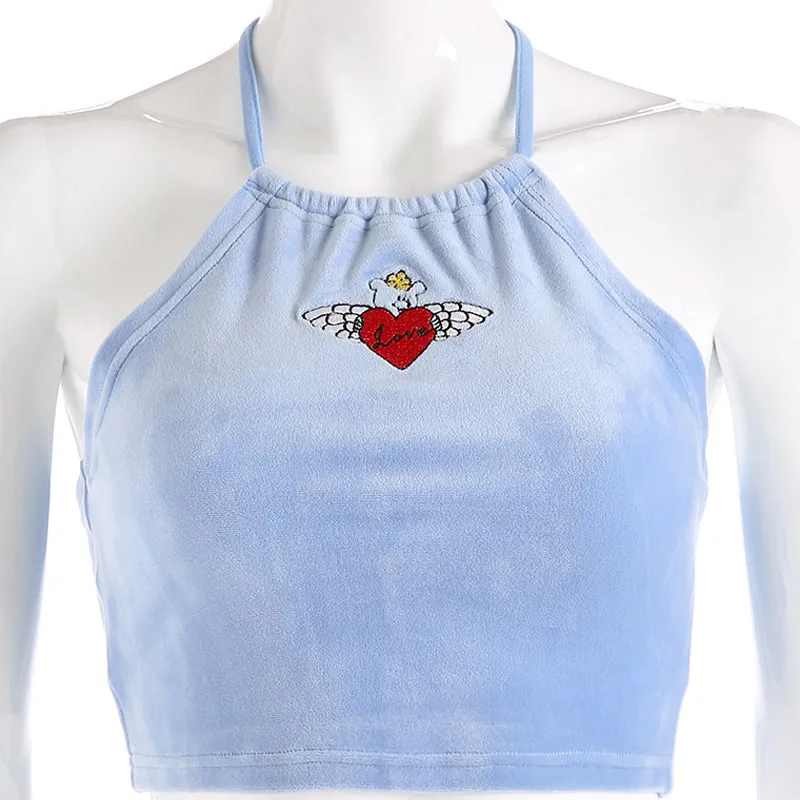 

hirigin Summer Velvet Soft Blouses Fashion Lady Women Sexy Embroidery Heart Floral Tops Sleeveless Bandage Vest