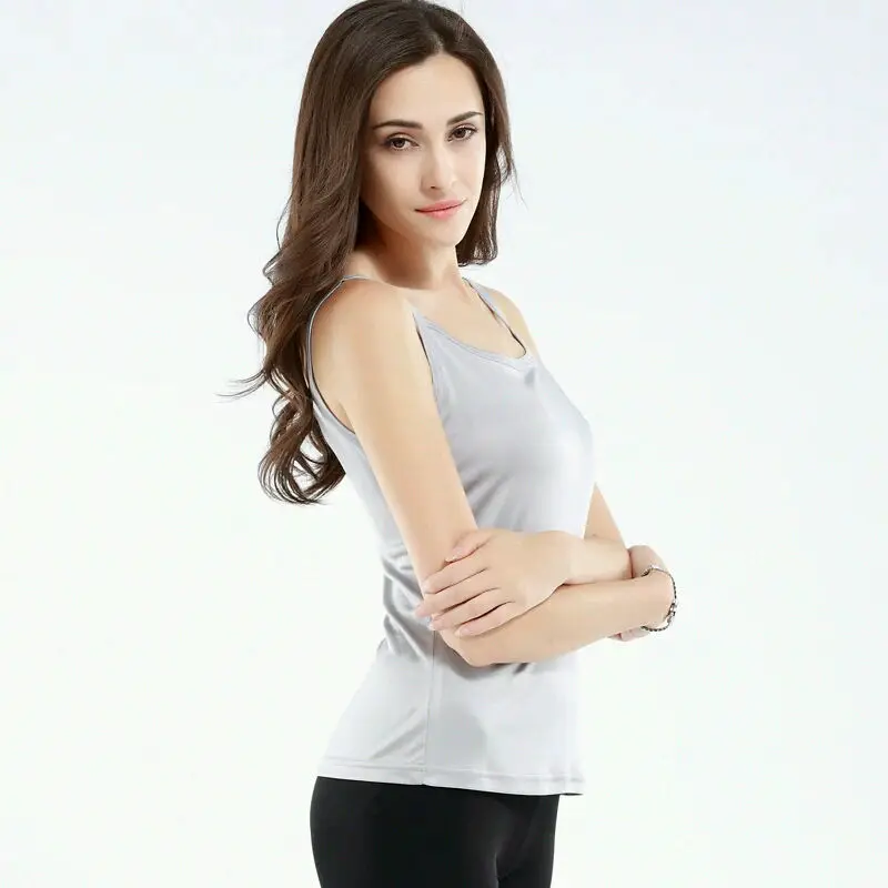 100% натуральный шелк базовые Женские однотонные простые майки