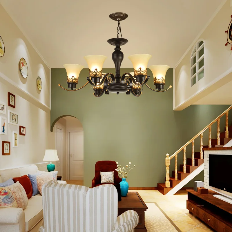 American Chandelier Simple Rustic Dining Room Lamp Antique Living Bedroom Lighting Retro Atmosphere Wrought Iron Lamps | Лампы и