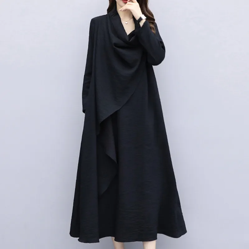 2018 осеннее Свободное длинное платье выше колена большого размера женское тонкое