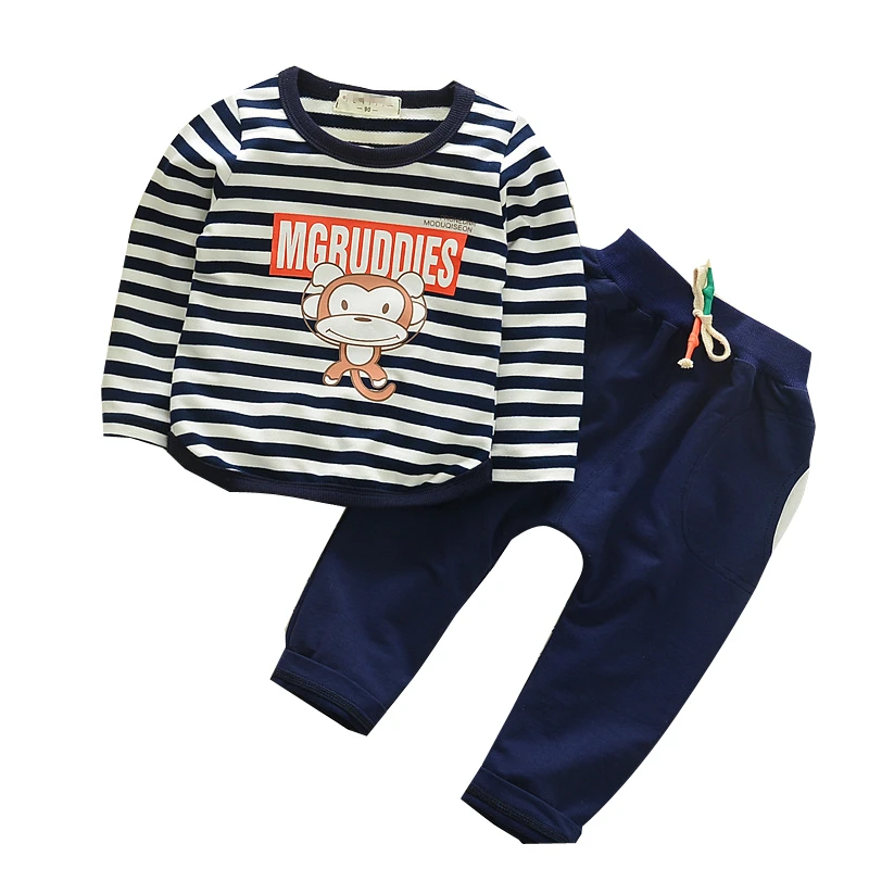 2 Шт. Мальчиков Наряды С Длинным Рукавом Полосатый Обезьяна Печатный Футболка