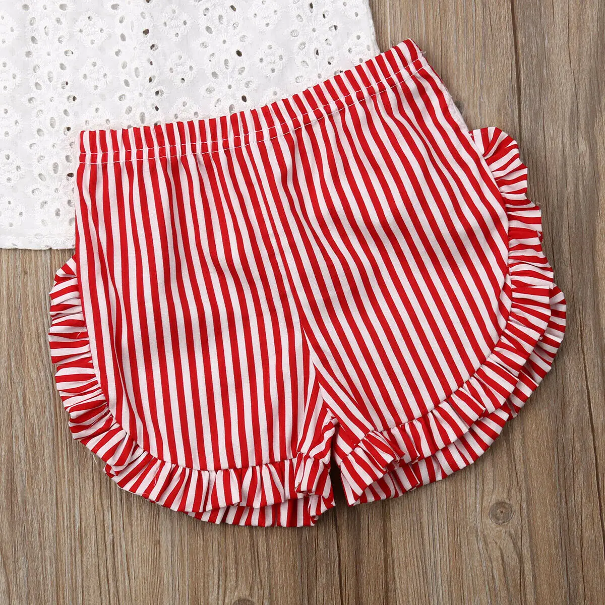 

Toddler Baby Girls Kids Stripe Tops Pants Headband Ruffle Summer Clothes 3pcs Ruffle Shorts Sunsuit Clothes
