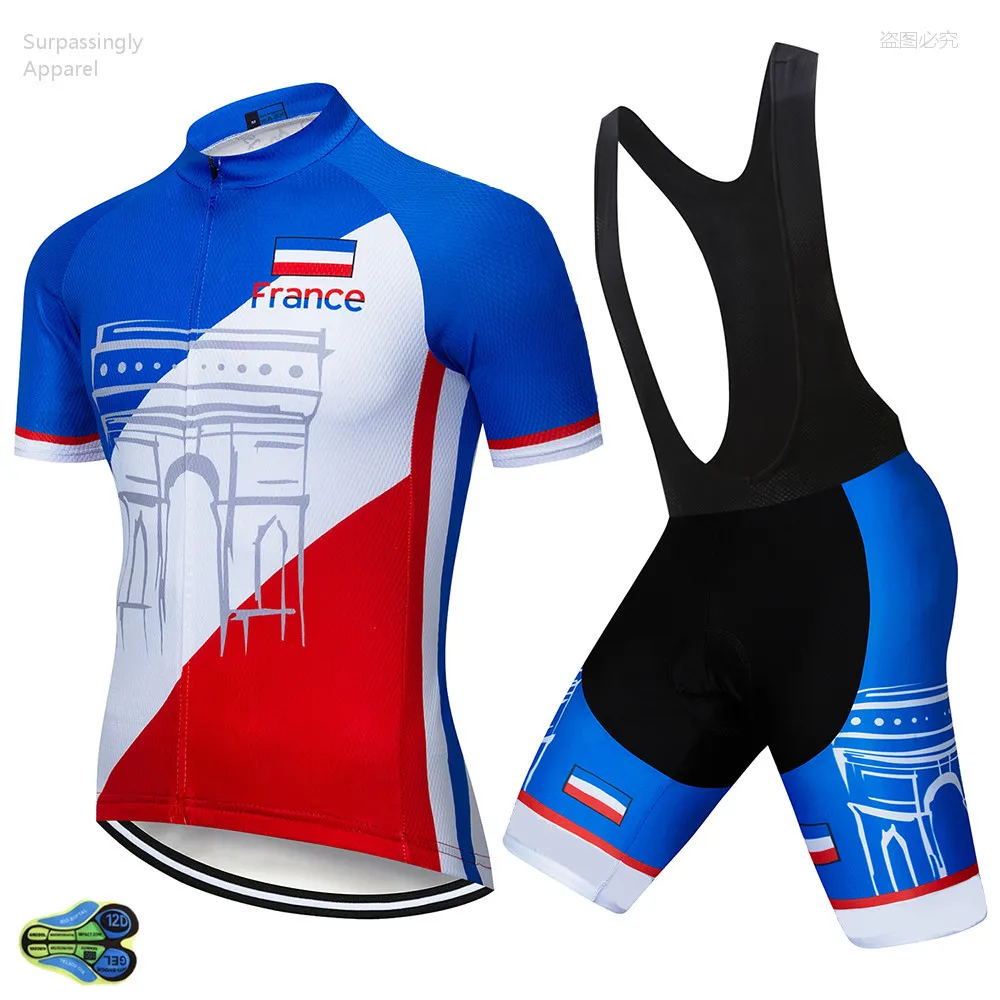 2019 Pro Tour Team de France мужские велосипедные Джерси комплекты 12D с коротким рукавом