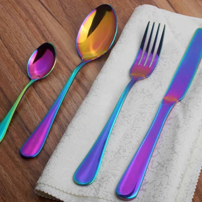 

16PCS Dinnerware Set Stainless Steel Cutlery Sets Fork Spoon Scoop Knife Dishware Set Kitchen Tableware Kitchen BBQ Tool